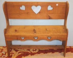 Pine Settee with Cut Out Hearts 37"w., 12"d., 34"h.