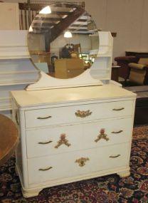 Large Painted Three Drawer Dresser with Mirror 44"w., 20"d., 64"h.