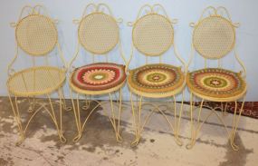 Four Painted Yellow Metal Chairs Matches lot #485; 16"w., 33"h.