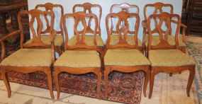 Set of Eight French Provincial Dining Chairs 2 arms, 6 sides, matches lot #390, 426, 427, and 428; 21"w., 36"h.