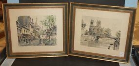 Two Herbelot 1960s Lithographs of Paris 17"w., 15"h.