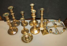 Brass Grouping of Candlesticks 2", 9"h.