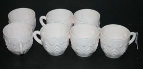 Seven Pink Milk Glass Cups