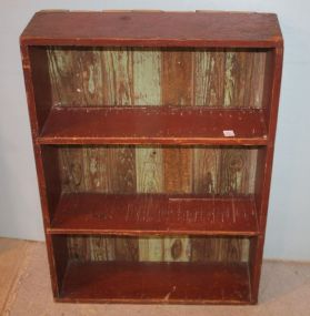Three Shelf, Primitive Bookcase 25"w., 6"d., 34"h.