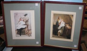 Print of Young Girl in Rocker and Print of Mother and Child 17"w., 21"h.