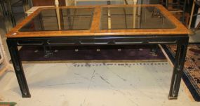 Beveled Mirror Top Dining Table with Two Leaves Table 67"w., 41"d., 30"h. Leaves 20"w.