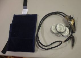 Vintage Liberty Head Silver Dollar Belt Buckle By American Buckle Company and Carved Bolo Tie