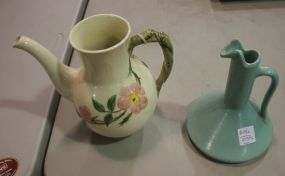 Aqua Pottery Ewer 7"h., Franciscan Tea Pot 8"h.