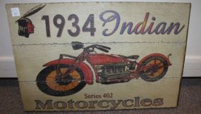 Reproduction Wood Indian Motorcycle Sign 23"w., 18"h.