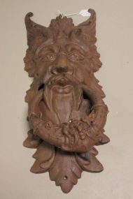 Reproduction Cast Iron Door Knocker, Old Man Winter 20"h.