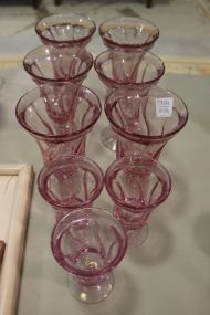 Six Glasses and 3 Pink Juice Glasses 6" h. and 4 1/2" h.