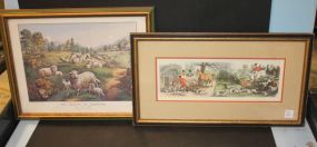 Fox Hunt Print and The Twin Lambs Fox Hunt print 20"w., 11"h., Twin Lambs 17"w., 13"h.