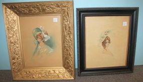 Two Watercolors of Victorian Ladies 17"w., 20"h.