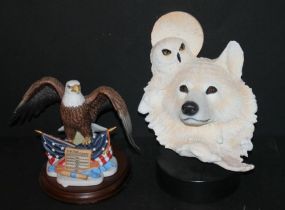 Spirit of Liberty by Lenox, Resin Figurine of Wolf Head and Owl Spirit of Liberty by Lenox on stand 7"h., Resin Figurine of Wolf Head and Owl 9"h.