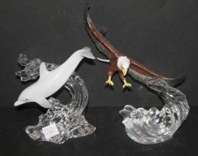 Lenox Whale on Glass Form, Lenox eagle on Glass Limp Lenox whale on glass from 8"h., Lenox eagle (broken wing, we have it) on glass limb, 9"h.