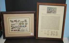 Needlework and Framed Copy of Declaration 13"w., 18"h.