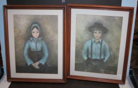 Pair of Prints of Young Boy and Girl 15"w., 19"h.