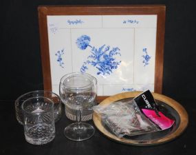 Tile Trivet and Group of Glass 31"w., 22"d., 16"h.