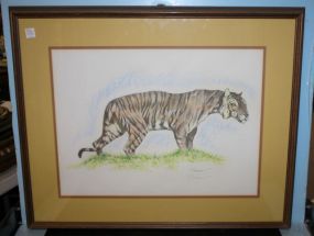 Tiger Lithograph signed by Chicago Artist K. Freeman 30"w., 26"h.