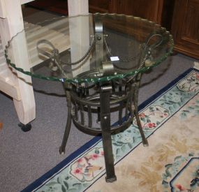 Scallop Edge Glass Top Metal Table 26"dia., 24"h.