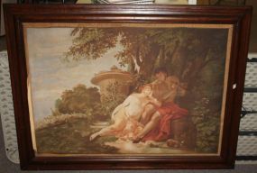 Victorian Painting on Cloth cloth torn and also needs restretching, 53"w., 41"h.