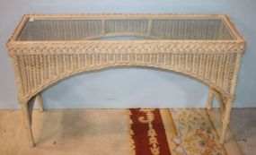 Victorian Style Wicker Glass Top Sofa Table 54" w., 18 1/2" d., 31" h.