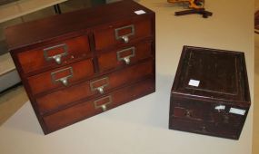 File Box and Three Drawer File Box File box 15" w., 6" d., 11" h. and three drawer file box 8" w., 10" d., 5" h.