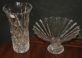 Lead Crystal Center Bowl and Vase Both have chips on rims; bowl 12" dia., 7" h., vase 7" dia., 12" h.