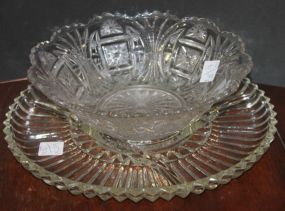 Pressed Bowl and Divided Tray Bowl 9 1/2" dia, 3" h., round tray 12" dia.