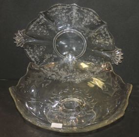 Glass Footed Bowl and Glass Sandwich Plate Bowl 13" dia.