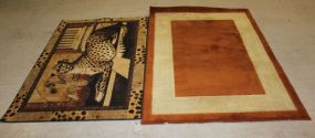 Two Rugs One rust and cream 45" x 65", Leopard rug 59"w. x 39"