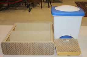 Vintage Shelf 19"w., 18"h., scales, hamper