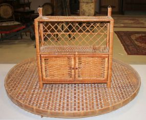 Wicker Shelf with Doors and Round Wicker Decoration doors 17"w., 19"h., decoration 35"dia.