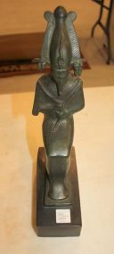 Metal Egyptian Statue Philadelphia Museum on bottom, 14"h.