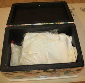 Trunk with Vintage Linens Trunk 18"w., 12"d., 9"h.