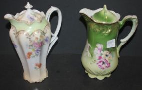 Two Handpainted Antique Tea Pots 9"h