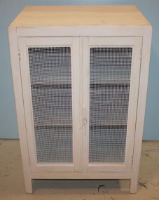 Painted Cabinet mesh doors, two interior shelves, 23"w., 18"d., 37"h.