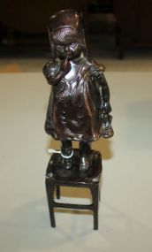 Bronze of Young Girl Standing on Chair 12"h.