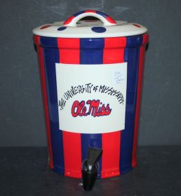 University of Mississippi Dispenser New Ole Miss pottery dispenser with spout and lid, 8"dia., 12"h.