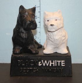 Repro. Black and White Scottie Dog Cast Iron Statue 6"h.