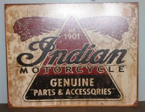 Repro. Tin Indian Motorcycle Sign 16"w., 12"h.
