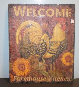 Repro. Wooden Welcome Rooster Sign 19"w., 23"h.