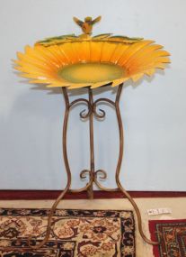 Repro. Metal Art Work Sunflower Bird Bath 21"dia., 27"h.