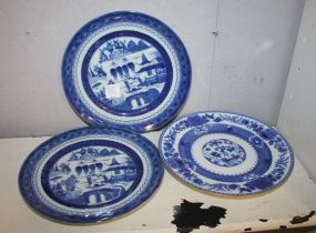 Three Chinese Blue and White 8 1/2" Plates