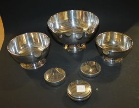 Three Silverplate Round Boxes 3"dia. Graduated Mixing Bowls