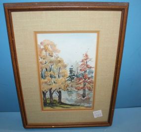 Framed Watercolor "Ducks by the Pond" signed Polly Cooper