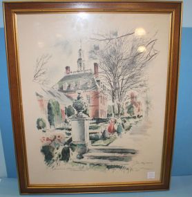 Framed Lithograph "Governor's Palace Williamsburg" signed John Hoymson