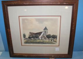 Framed Lithograph "French Village Scene" signed