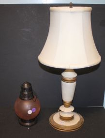 Two Decorative Lamps One wood 19"h., and other pink glass 8"h.