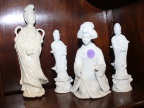 Group of Four Oriental Ladies (head and hand broken on one) 4" - 8"h.